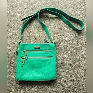 COLE HAAN Leather Emerald Green Pebbled Crossbody Bag with Adjustable Strap EUC